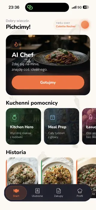 Ekran główny aplikacji z kaflami trybów