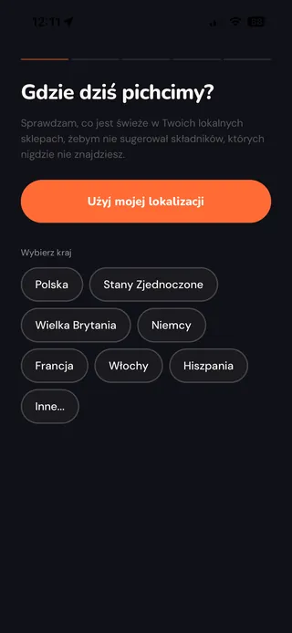 Ekran startowy z pytaniem o region, w którym robisz zakupy