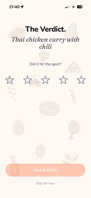 The “Verdict” screen with five stars