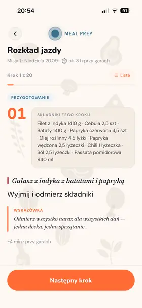 Rozkład jazdy: krok 1 z 20 ze składnikami i wskazówką