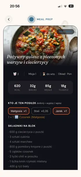 Szczegóły posiłku: kto go je i w jakiej porcji