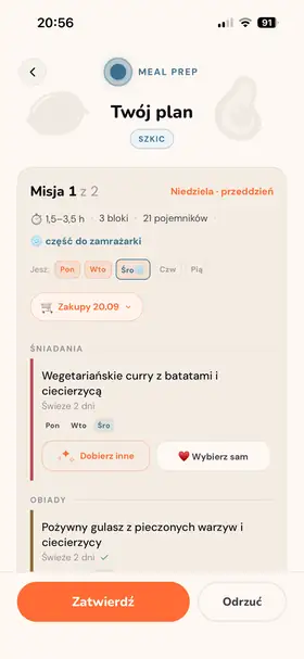 Szkic planu z przyciskami „Dobierz inne” i „Wybierz sam”