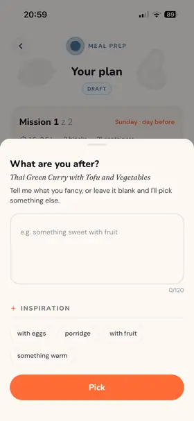 The “What are you after?” sheet for swapping a dish
