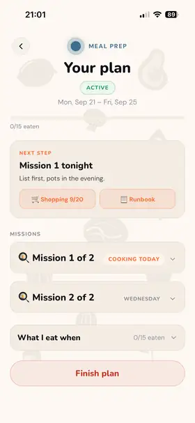 Plan with a mission, Shopping and Runbook buttons